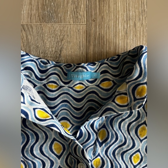 NWOT J. McLaughlin Fallon Tunic Blouse Blue Costa Key Print 100% Linen - Size XS - Picture 4 of 8